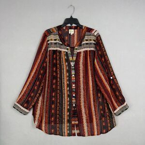 Fig and Flower Shirt Womens 3X Rust Roxy Peasant Blouse Sheer Boho Artisan Folk